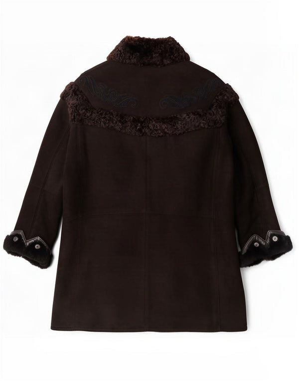 Robrik Womens Shearling Cape Coat IT 44 Medium Brown
