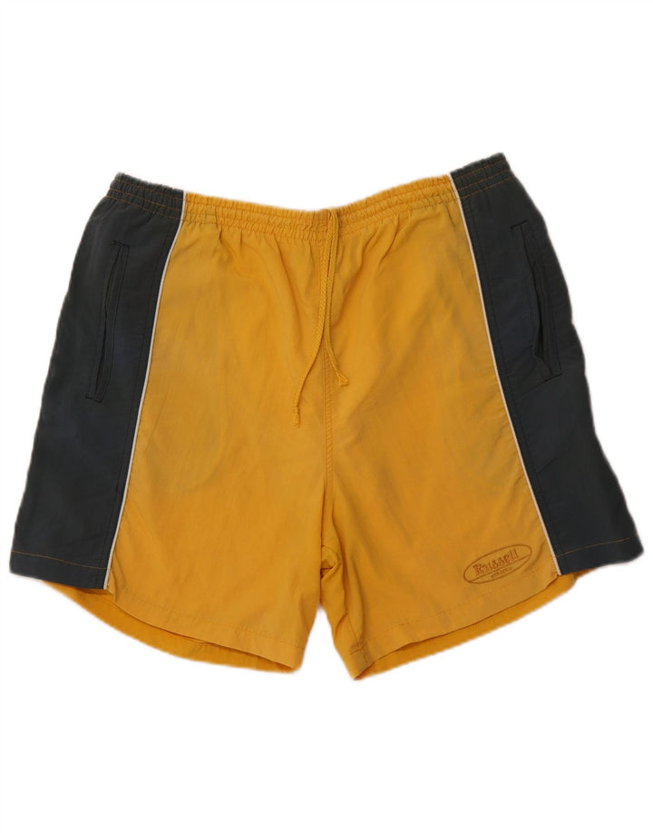 Pantaloncini da bagno da uomo RUSSELL ATHLETIC XL in nylon color block giallo