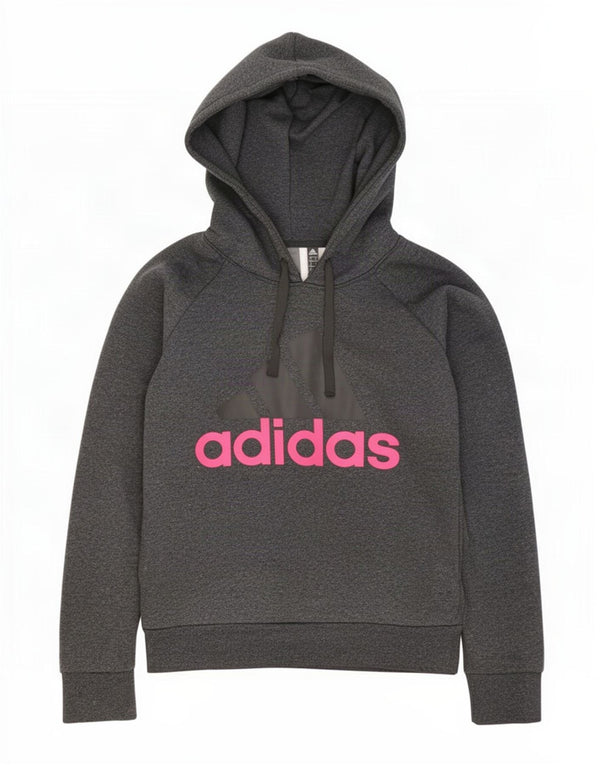 Adidas Womens Graphic Oversized Hoodie Jumper UK 8/10 Small Grey Cotton
