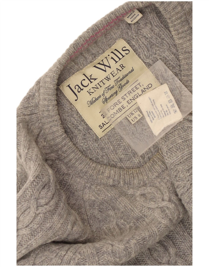 Maglione maglione con scollo a barca da donna Jack Wills UK 12 Lana d'agnello grigio medio