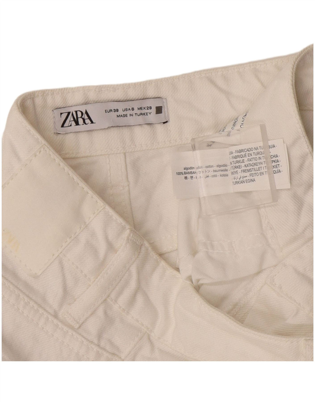 Jeans dritti da donna Zara EU 38 Small W28 L28 Cotone bianco