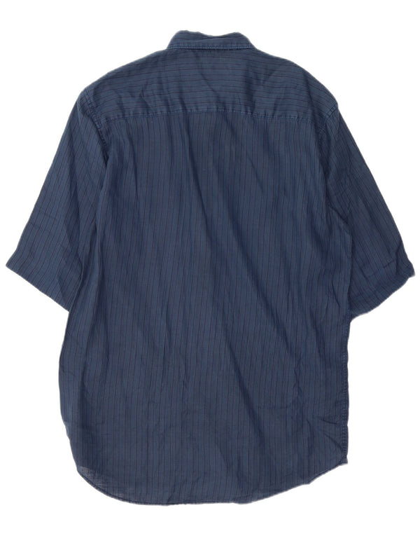ZEGNA Camicia a maniche corte da uomo taglia 41 medio blu navy a righe
