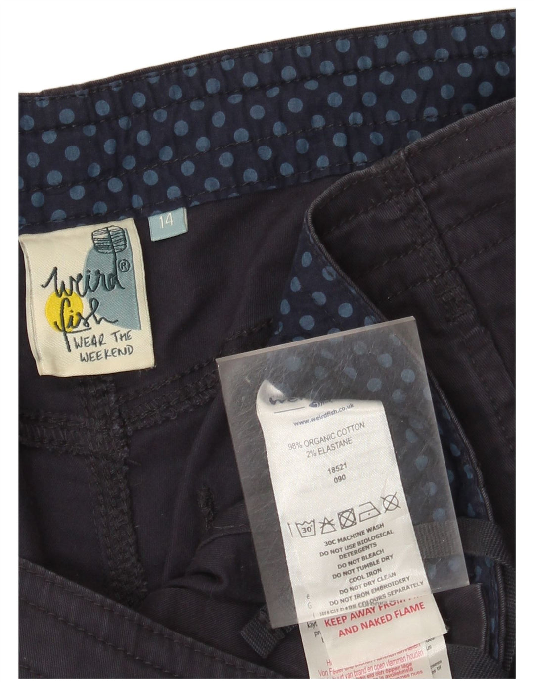 Pantaloncini cargo da donna Weird Fish UK 14 Large W36 cotone blu navy
