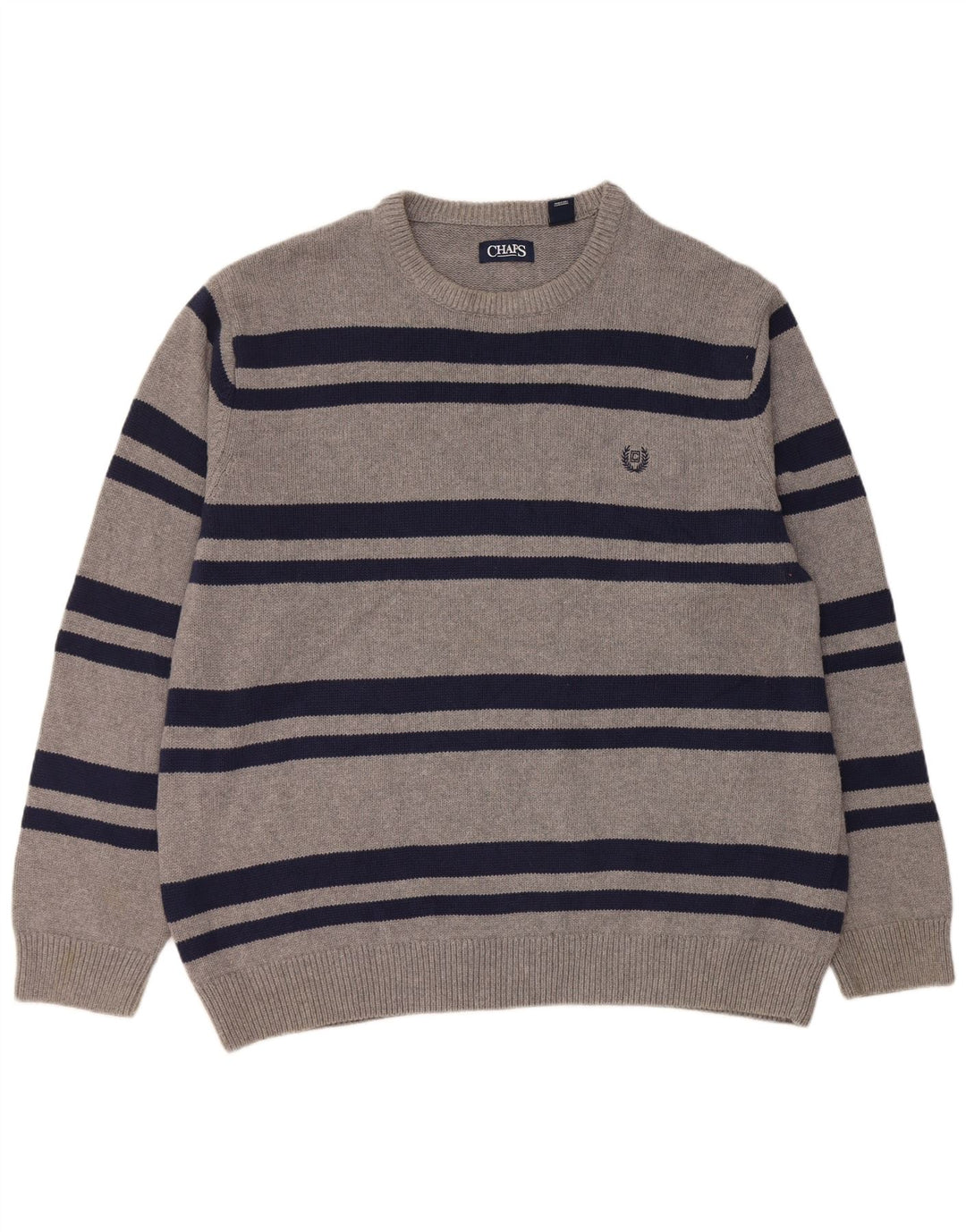 Maglione maglione girocollo da uomo Chaps 2XL cotone a righe grigie