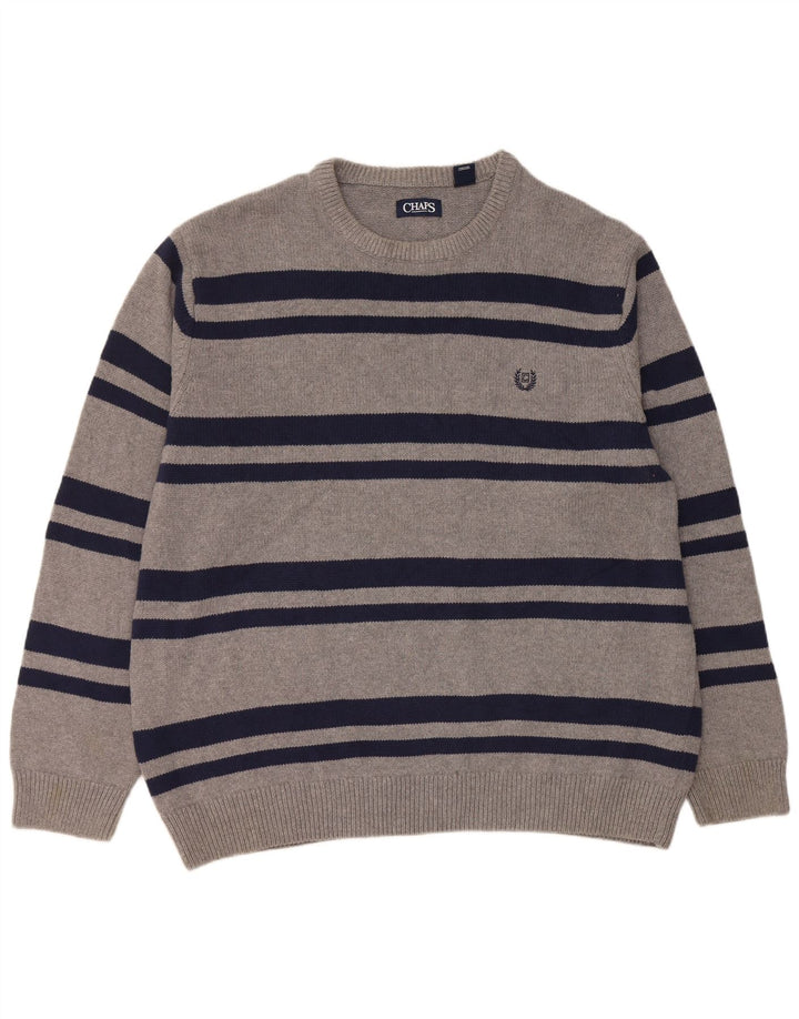 Maglione maglione girocollo da uomo Chaps 2XL cotone a righe grigie