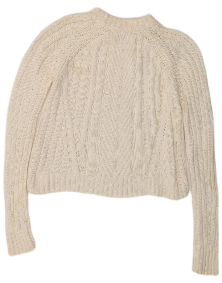 Zara Donna Maglione Corto Oversize con Collo Dolcevita UK 10 Piccolo Bianco