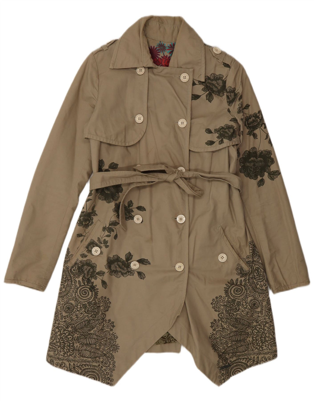 Trench doppiopetto da donna Desigual EU 38 Beige medio floreale