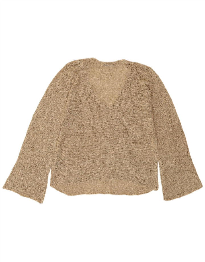 Maglione ZARA da donna con scollo a V UK 10 piccolo beige acrilico