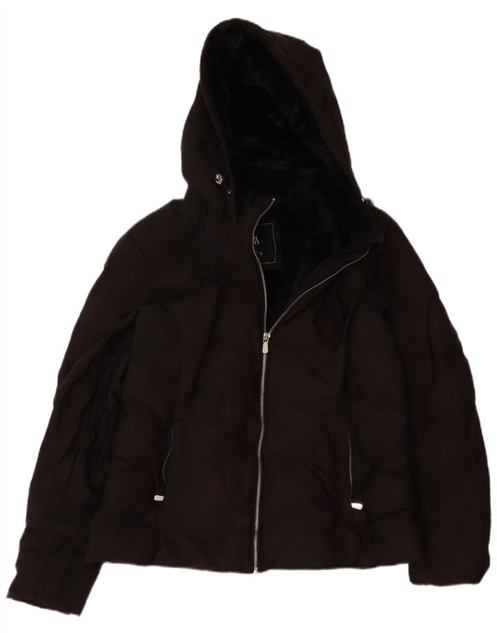 Giacca imbottita con cappuccio da donna Zara UK 14 grande poliestere nero