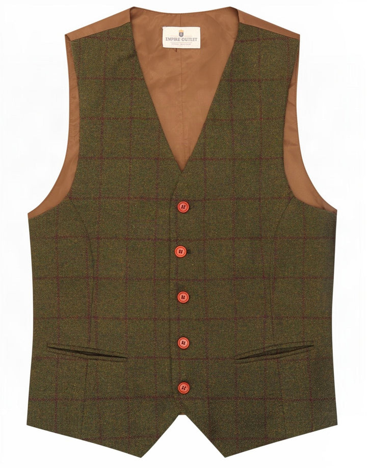 Gilet vintage da uomo a quadri verdi piccoli