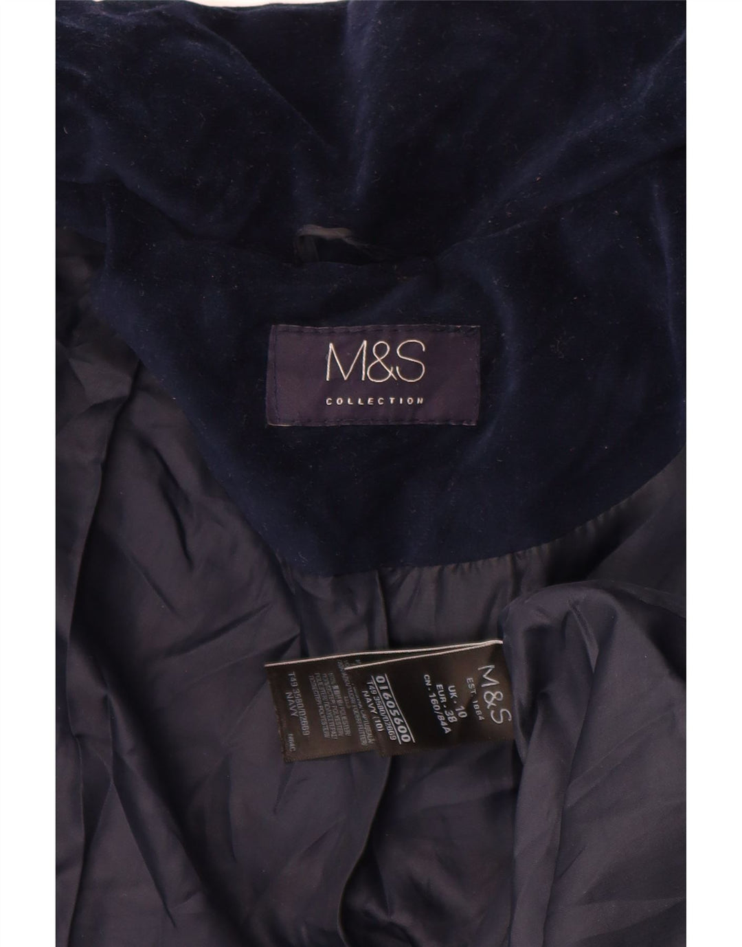 Giacca imbottita oversize in velluto da donna Marks & Spencer UK 10 Small Blu Navy
