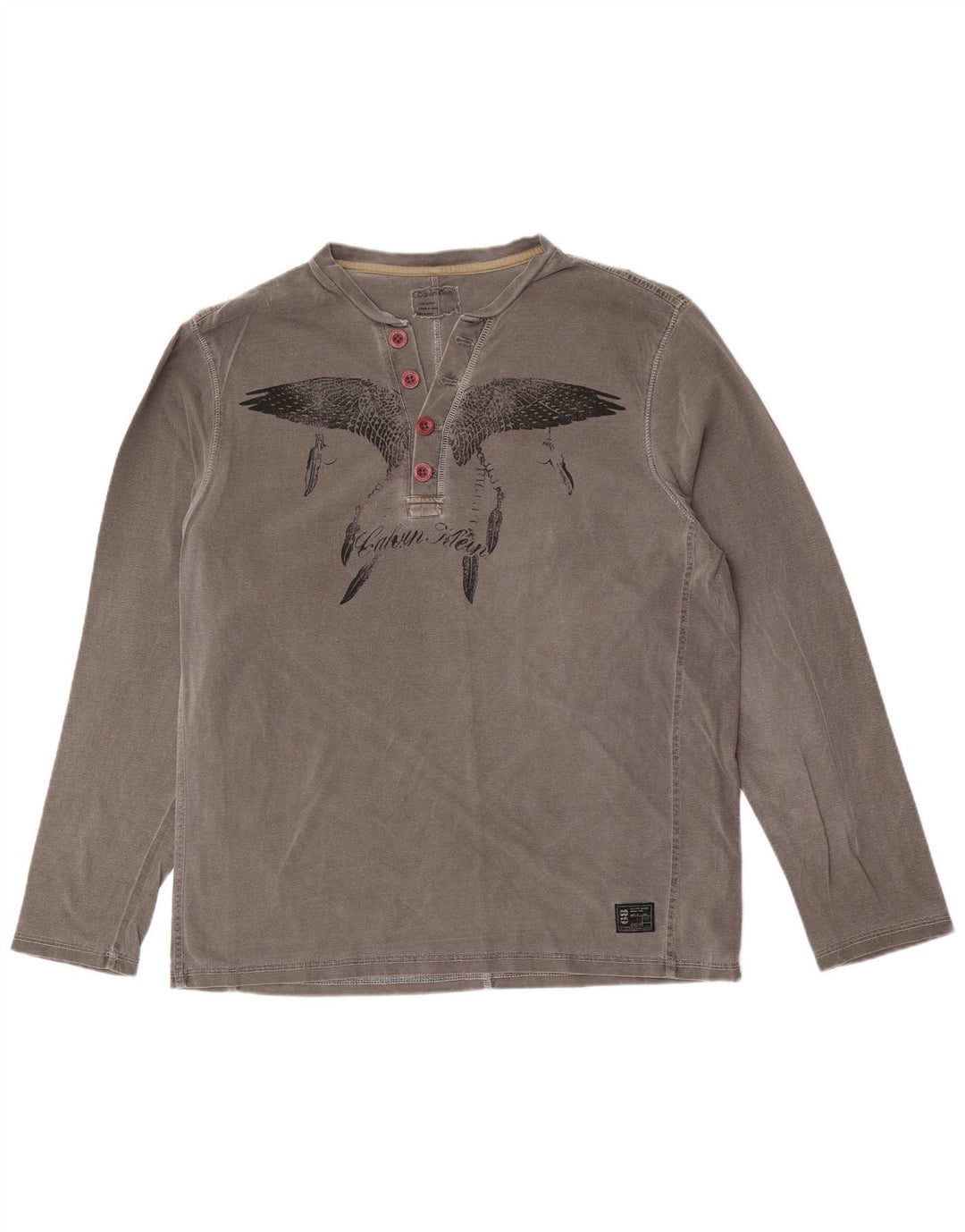 Calvin Klein Top grafico da uomo a maniche lunghe in cotone grigio grande