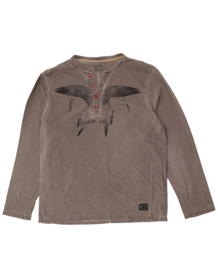 Calvin Klein Top grafico da uomo a maniche lunghe in cotone grigio grande
