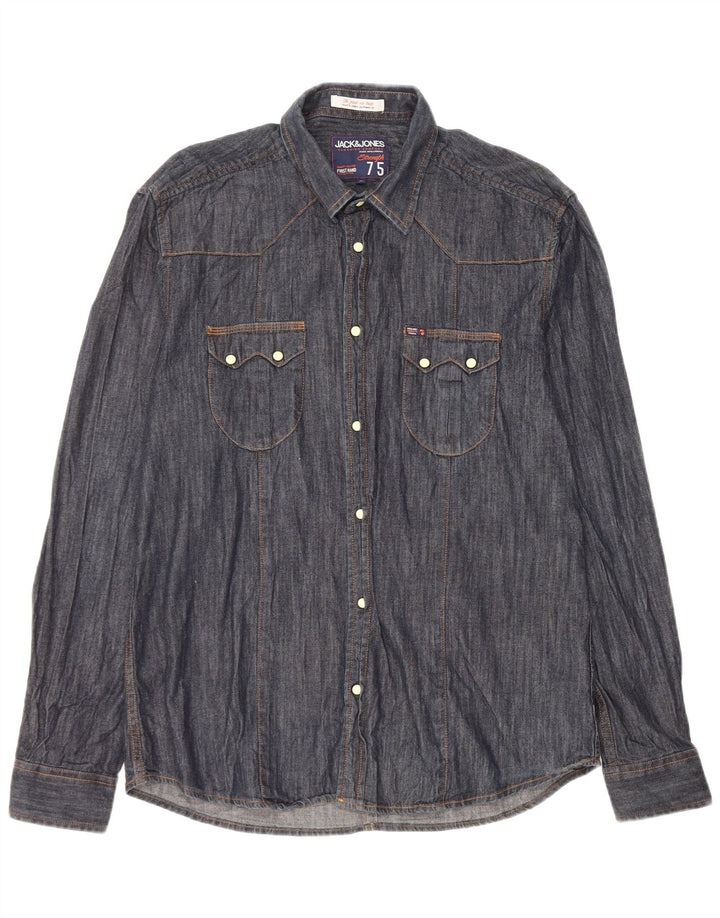 Camicia in denim da uomo Jack & Jones XL blu navy in cotone classico