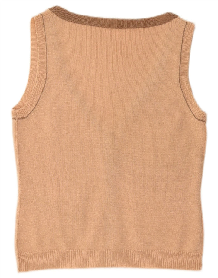 SCHUMACHER Maglione cardigan senza maniche corto da donna UK 14 Large Pink Wool