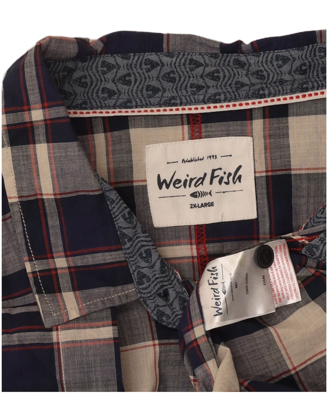 WEIRD FISH Mens Short Sleeve Shirt 2XL Navy Blue Check Cotton