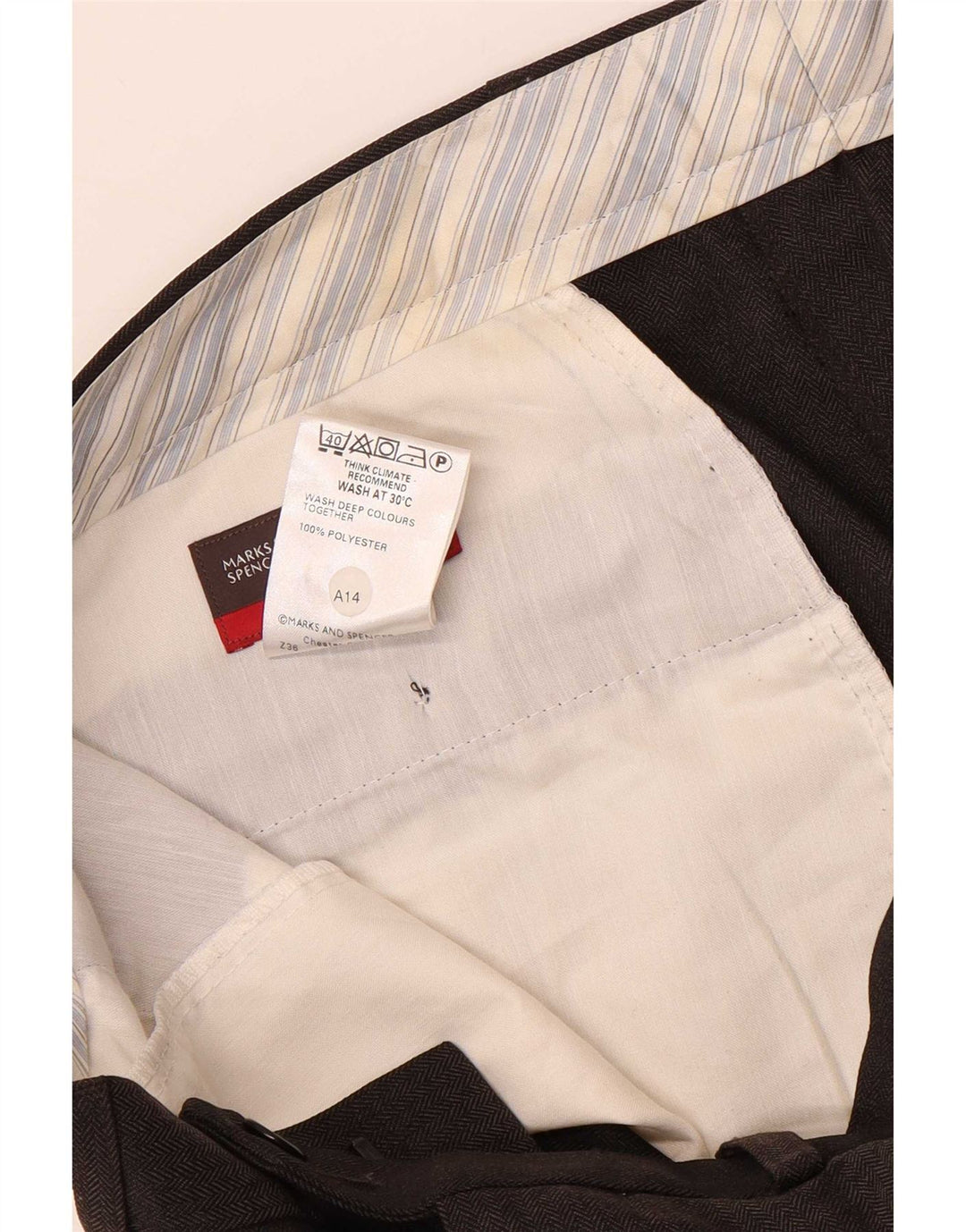 Pantaloni da abito dritti da uomo Marks & Spencer W34 L31 Marrone a spina di pesce