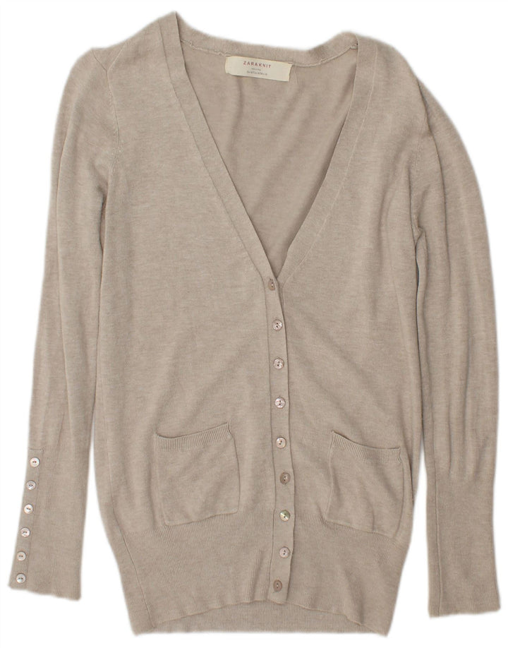 Maglione cardigan da donna Zara UK 14 Rayon beige medio
