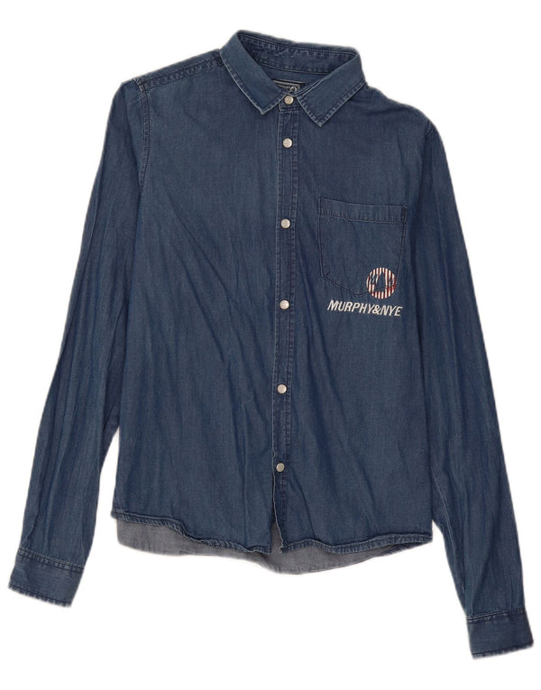 Camicia in denim grafico da ragazzo Murphy & Nye 15-16 anni in cotone blu navy