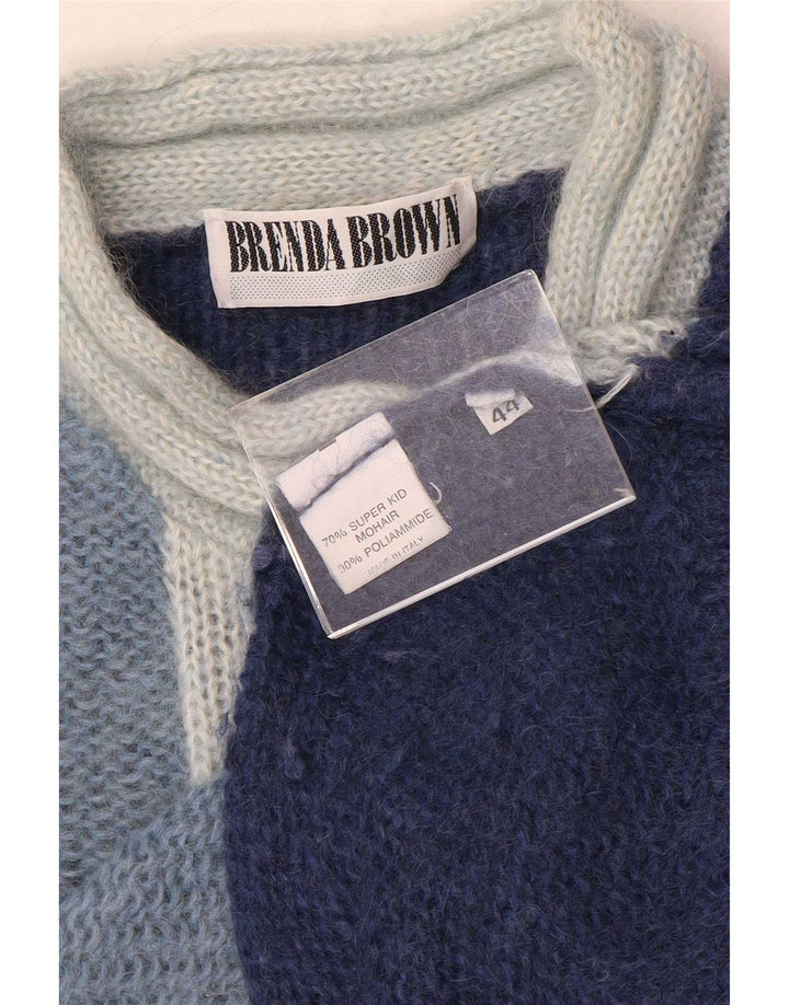 Maglione vintage da donna con collo alto e collo alto IT 44 blu navy medio