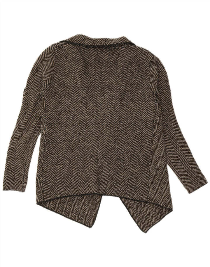 Maglione cardigan aperto asimmetrico da donna Zara UK 10 piccolo grigio a spina di pesce