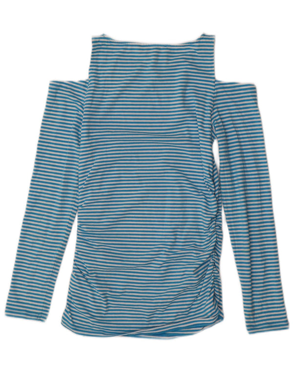 MICHAEL KORS Top da donna con spalle scoperte manica lunga UK 10 piccolo a righe blu