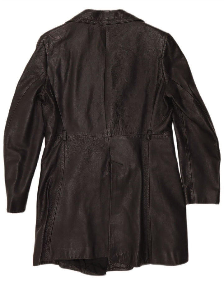 Cappotto in pelle vintage da donna UK 10 piccolo nero