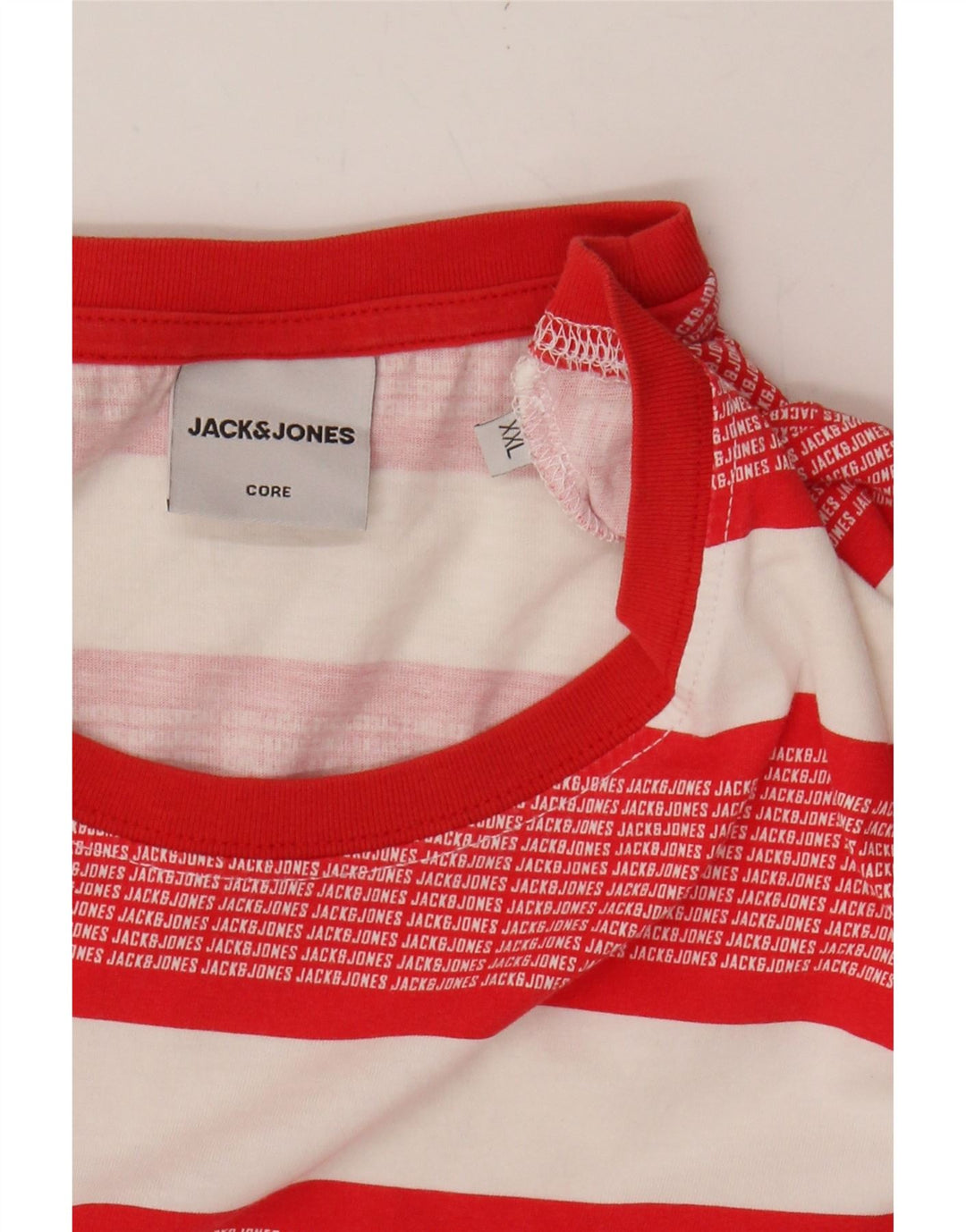 JACK & JONES Mens T-Shirt Top 2XL Red Striped Vintage Jack & Jones and Second-Hand Jack & Jones from Messina Hembry 