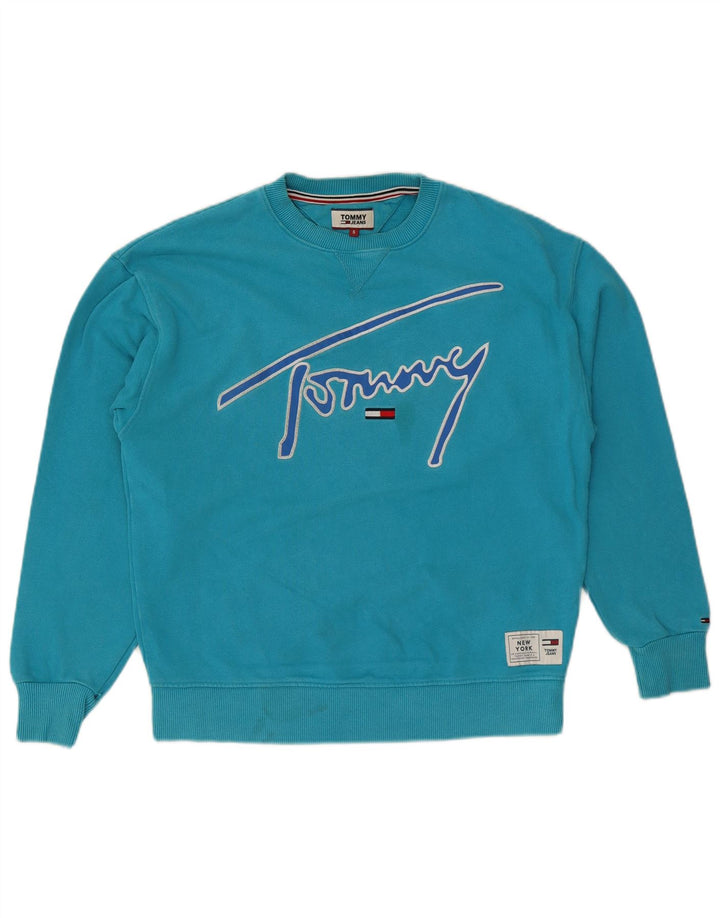 Tommy Hilfiger Felpa grafica da uomo Maglione piccolo cotone blu