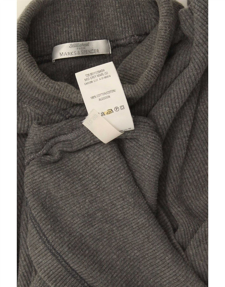 Marks & Spencer Top da uomo con collo alto a maniche lunghe in cotone grigio piccolo