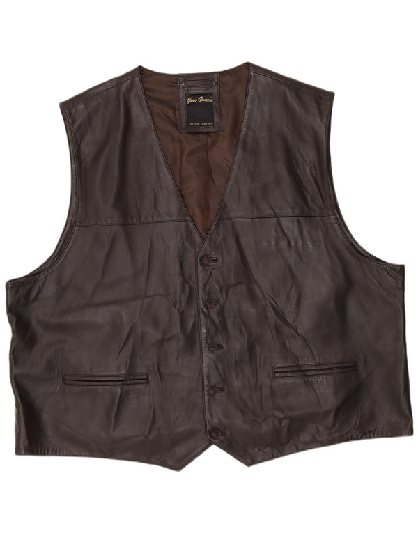 Gilet in pelle vintage da uomo 2XL in pelle marrone