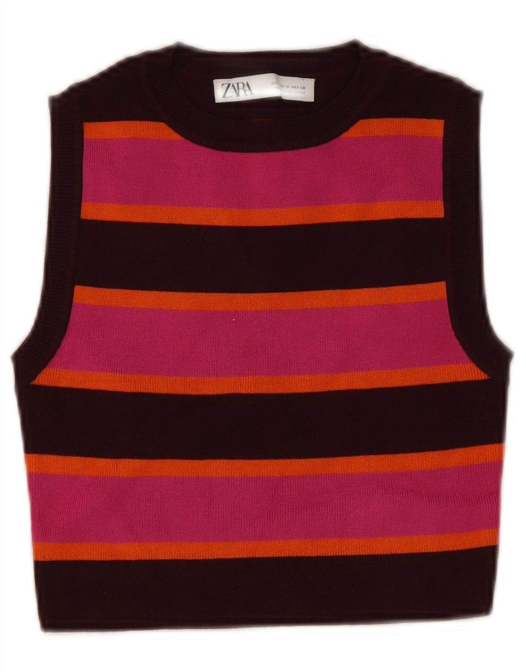 Canotta corta da donna Zara UK 12 a righe rosa medio