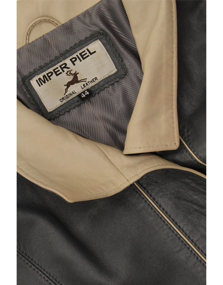 VINTAGE Womens Leather Coat IT 44 Medium Grey Leather Vintage Vintage and Second-Hand Vintage from Messina Hembry 