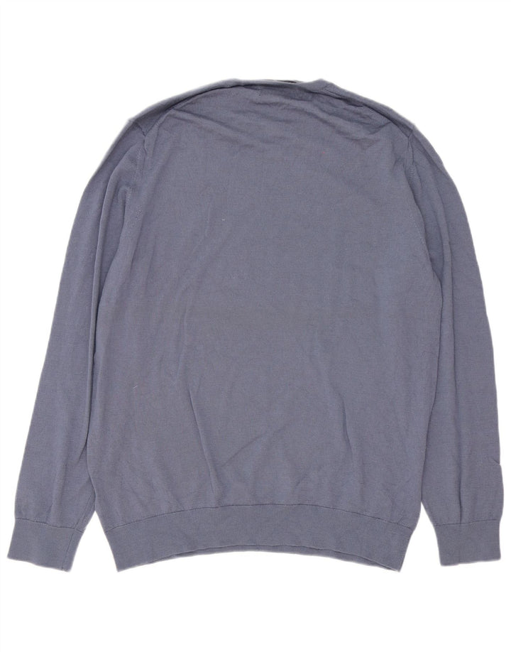 Maglione maglione girocollo da uomo autografo XL in lana merino blu