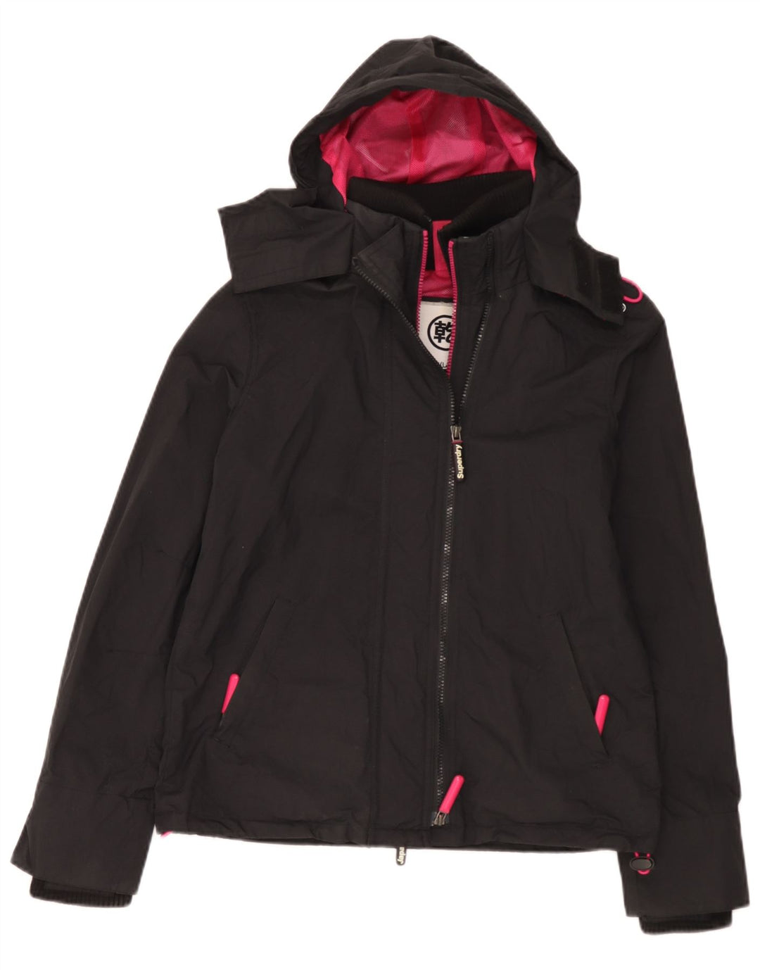 Giacca a vento con cappuccio da donna Superdry Windcheater UK 16 grande nera