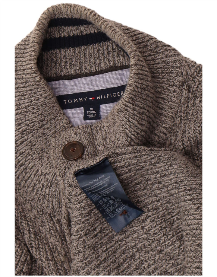 Maglione da uomo Tommy Hilfiger con bottoni e collo XL in cotone grigio