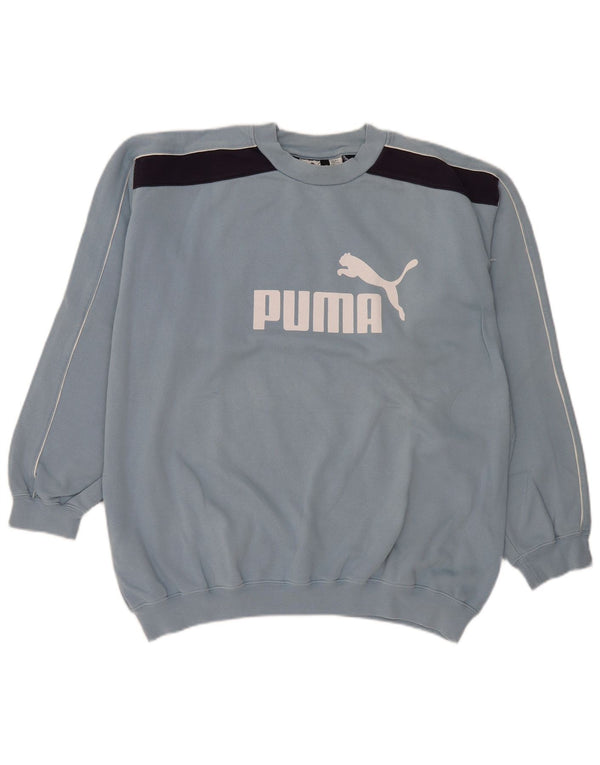 Felpa grafica da uomo Puma Jumper XL Blu Colourblock in cotone