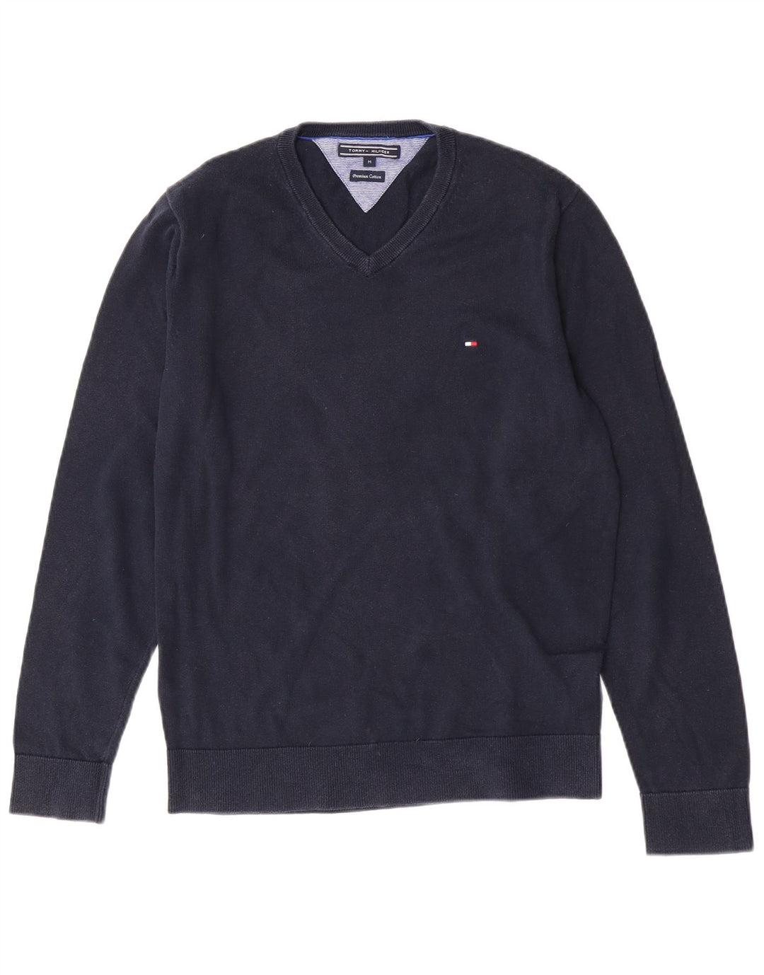 Maglione maglione con scollo a V da uomo Tommy Hilfiger cotone medio blu navy