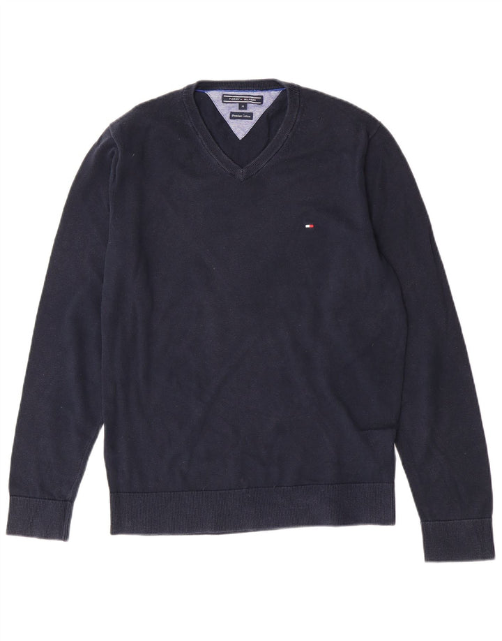 Maglione maglione con scollo a V da uomo Tommy Hilfiger cotone medio blu navy