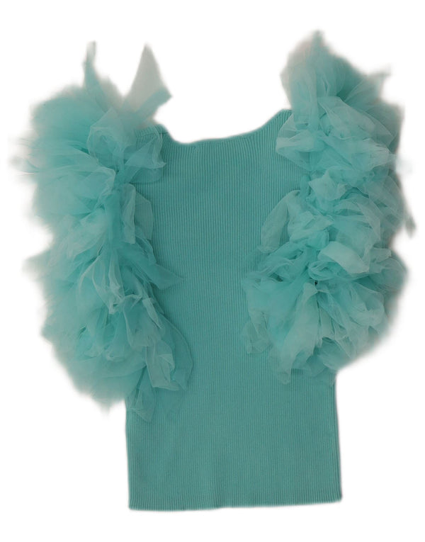 Top corto in camicetta corta da donna Zara UK 8 piccolo in viscosa turchese