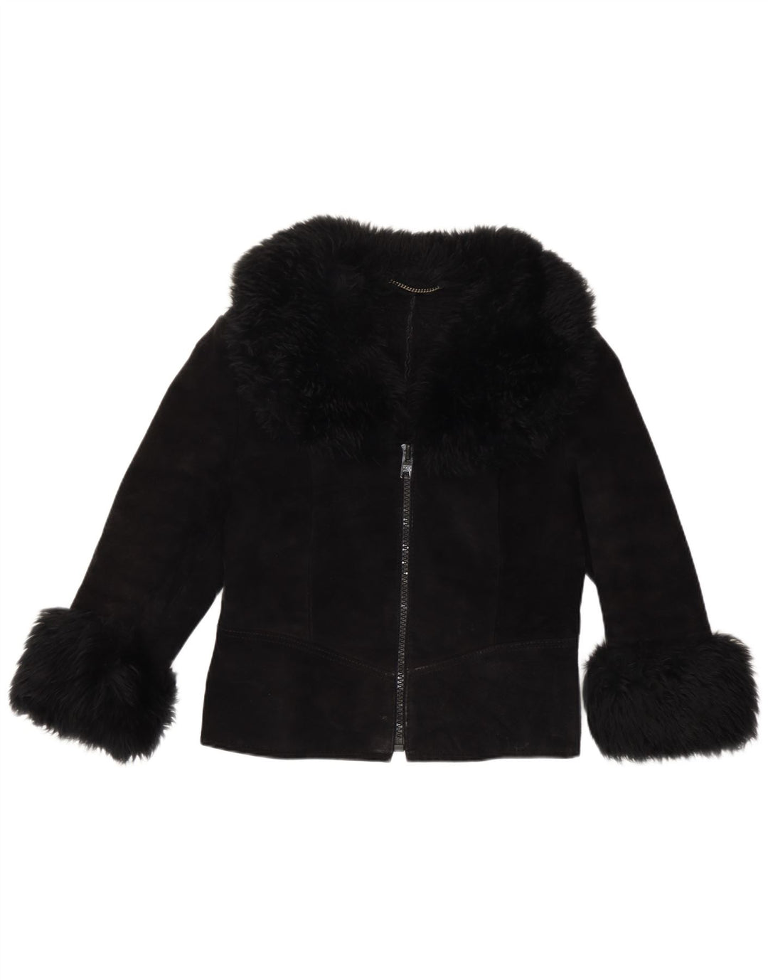 Giacca vintage in pelle scamosciata con maniche a 3/4 da donna UK 10 piccola nera