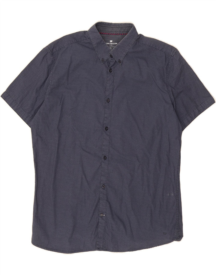 TOM TAILOR Mens Fitted Short Sleeve Shirt XL Navy Blue Spotted Cotton Vintage Tom Tailor and Second-Hand Tom Tailor from Messina Hembry 