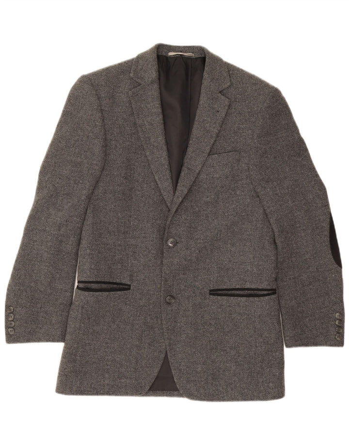Giacca blazer vintage da uomo a 2 bottoni IT 46 piccola in lana grigia