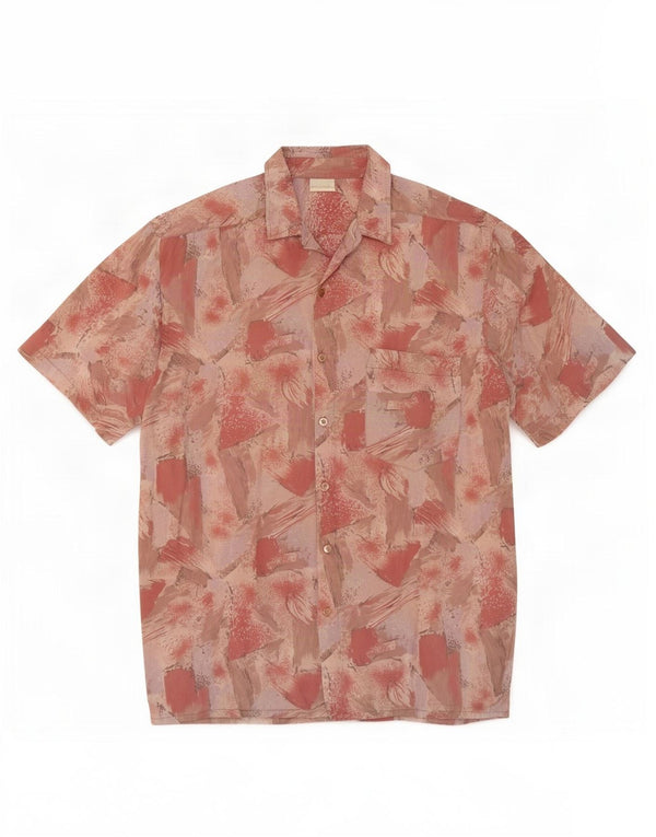 Camicia a maniche corte da uomo vintage con motivo astratto in viscosa rosa medio