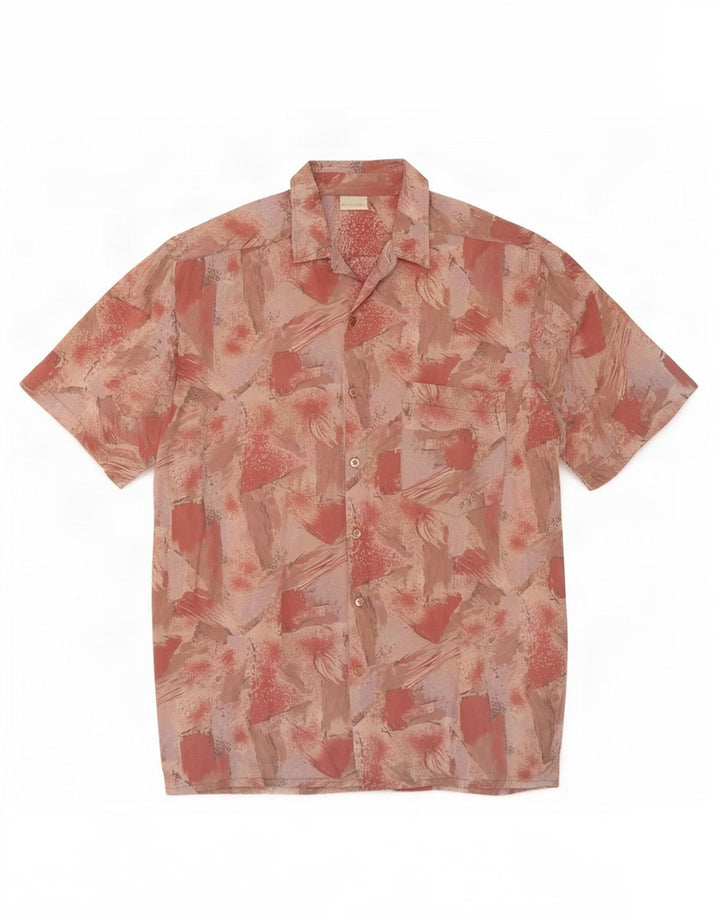 Camicia a maniche corte da uomo vintage con motivo astratto in viscosa rosa medio