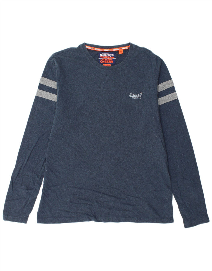 Maglia da uomo a maniche lunghe SUPERDRY 2XL in cotone color block blu navy