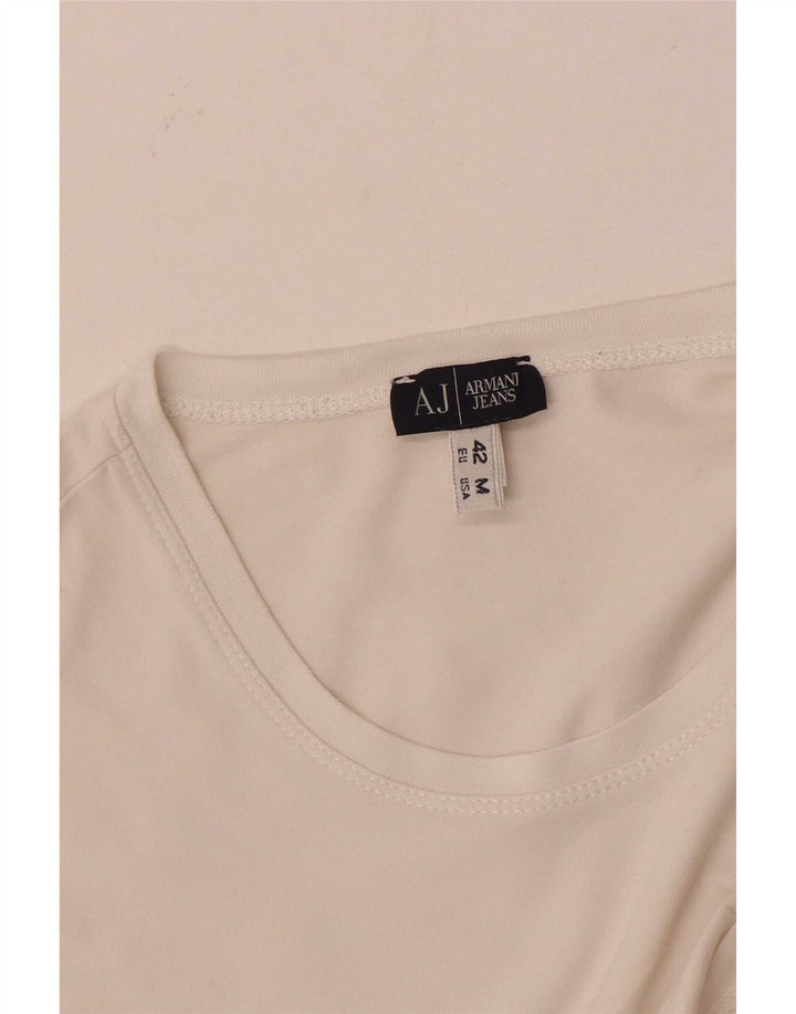 Armani Jeans Donna Top Manica Lunga UK 12 Medio Bianco