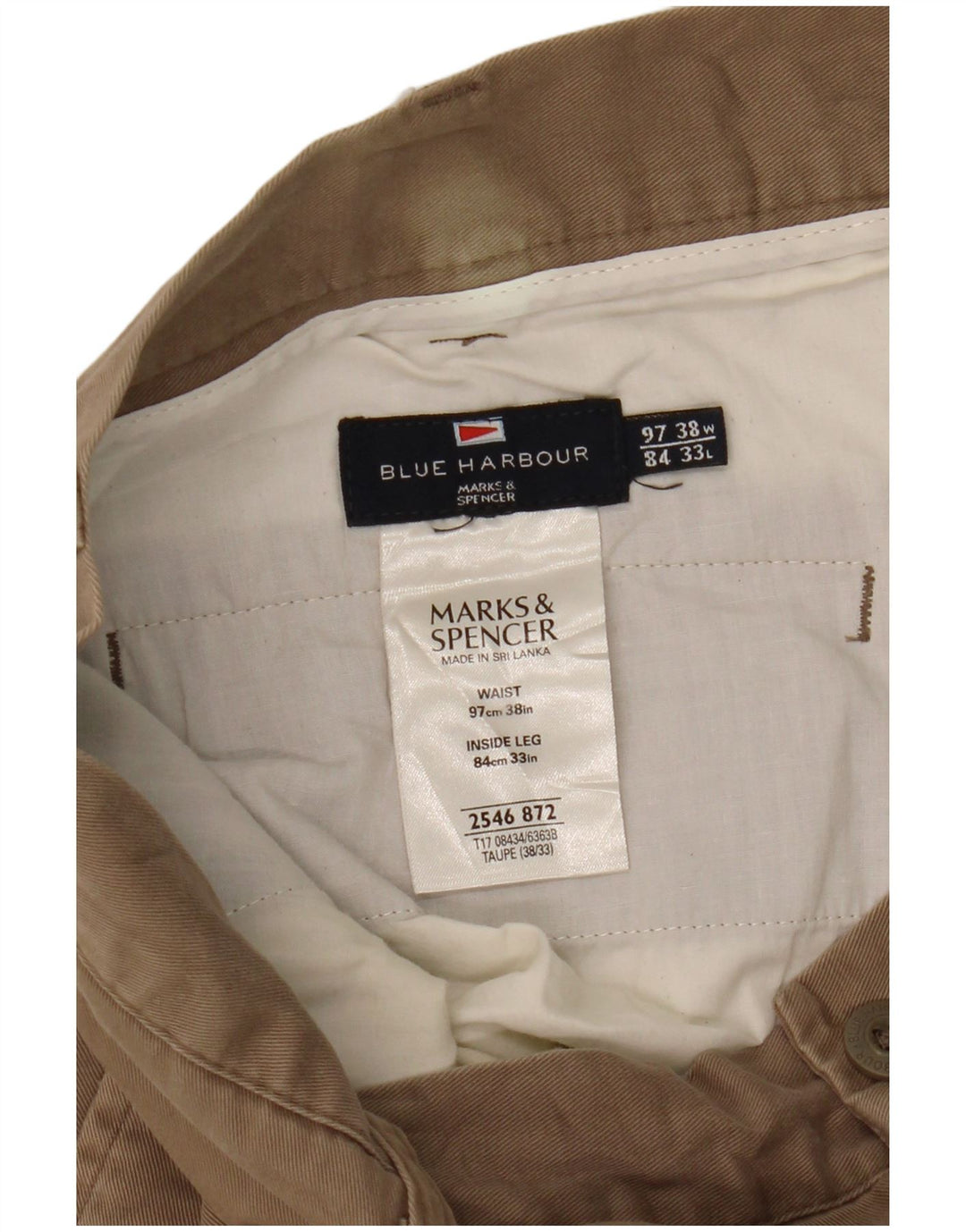 Pantaloni chino dritti Marks & Spencer da uomo blu Harbour W38 L33 marroni