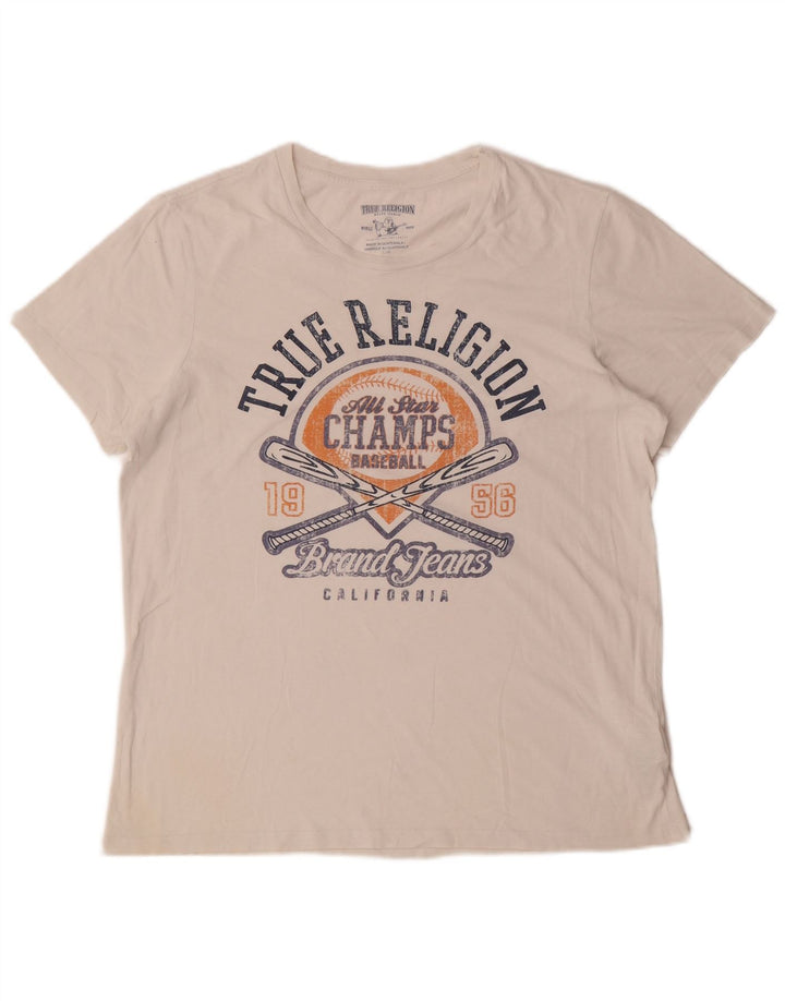 T-shirt grafica da uomo True Religion Top grande in cotone bianco
