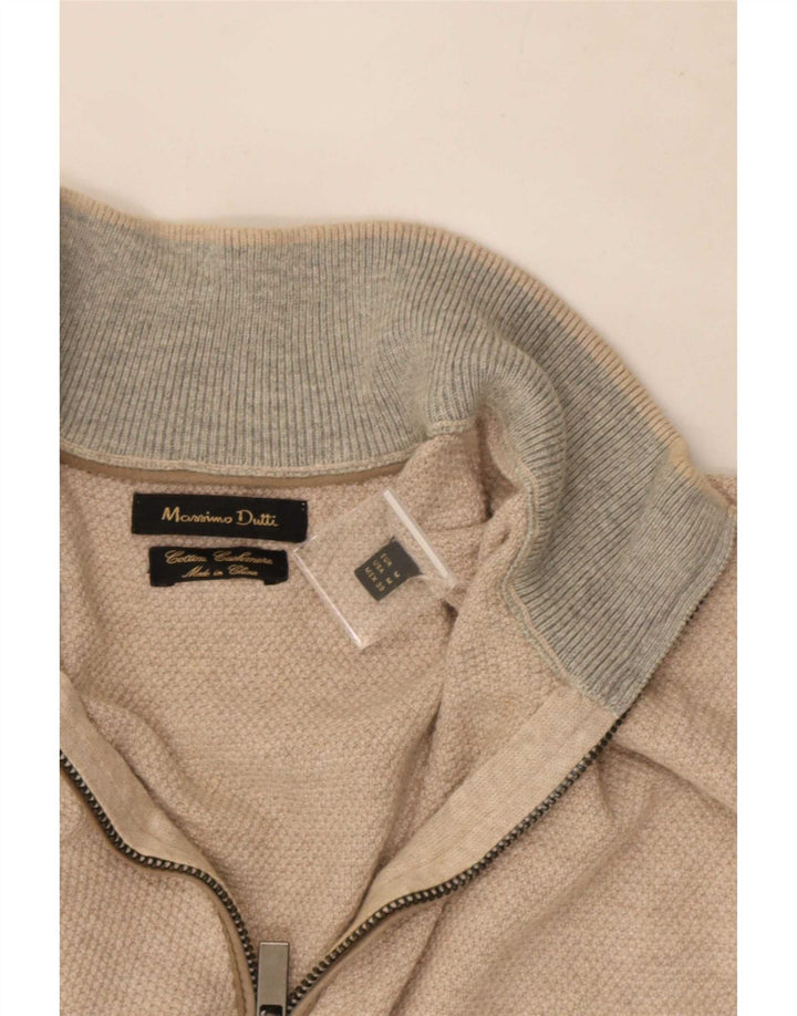 Maglione da uomo con zip e collo Massimo Dutti in cotone beige medio
